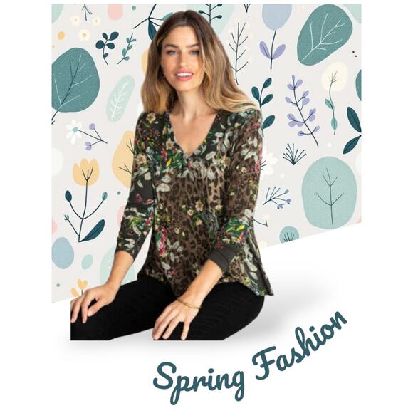 Johnny Was Ash Bird V-Neck Leopard Print Swing Tee - Size Small - NWOT - Picture 1 of 10